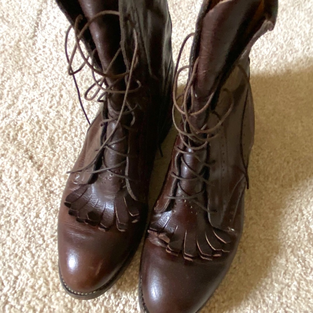 Vintage Justin Leather Kiltie Roper Lace Up Boots